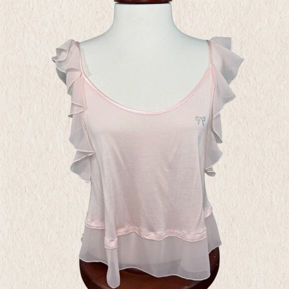 Victoria’s Secret Coquette Pink Ruffle Cami Bow‎ Back Tank Size M – Balletcore - Picture 2 of 8